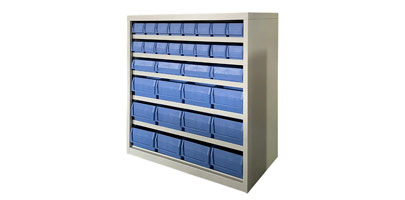 Storage Cabinet with Plastic Bins