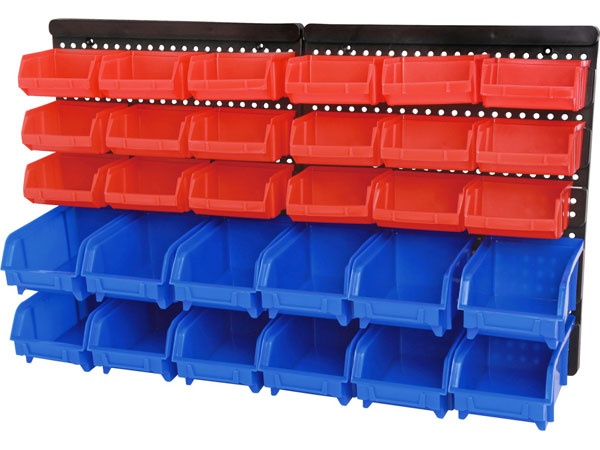 Storage Rack with Plastic Bins